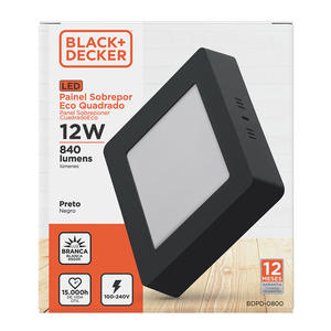 Panel Led Cuadrado Aplicar 12w Luz Fria (negro) Black+decker