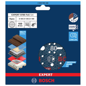 Bosch Set  9 Disco Lija O780 Expert 6" 150mm
