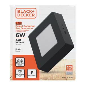 Panel Led Cuadrado Aplicar 6w Luz Fria (negro) Black+decker