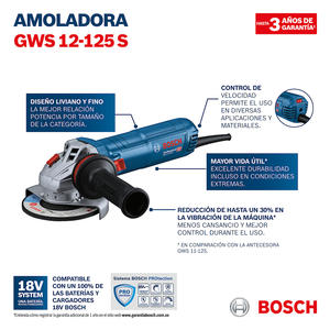 Bosch Amoladora 125 Mm 5" Gws  12-125 S  1200w