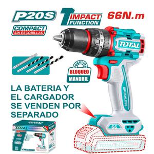 Total Atornillador Taladro Percutor 13 Mm - 20 V - 66nm (sin Baterias Sin Cargador )