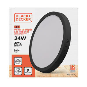 Panel Led Redondo Aplicar 24w Luz Fria (negro) Black+decker