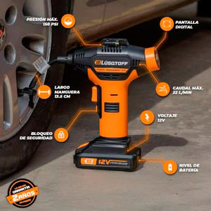 Lusqtoff Inflador Inalambrico A Bateria O 12v Medidor Digital