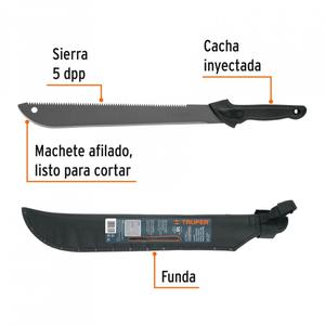 Truper Machete 18" Doble Filo Cacha Inyectada Con Funda