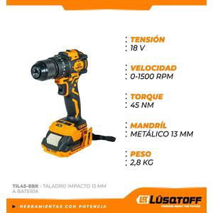 Lusqtoff Atornillador Taladro Percutor 13 Mm 18v (2 Baterias 2ah - Cargador - Maletin)