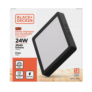 Panel Led Cuadrado Aplicar 24w Luz Fria (negro) Black+decker