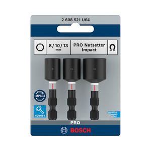 Bosch Set 3 Boquillas Tubo Impacto Magnetico Hexagonal ( 8 / 10 / 13 Mm )