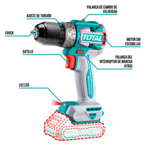 Total Combo Taladro Percutor 66nm + Amoladora 115mm (4-1/2") + 2 Bat 4ah + Cargador + Maletin